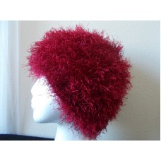 Hand knitted fuzzy & soft beanie/hat   burgundy red  eb-12609868